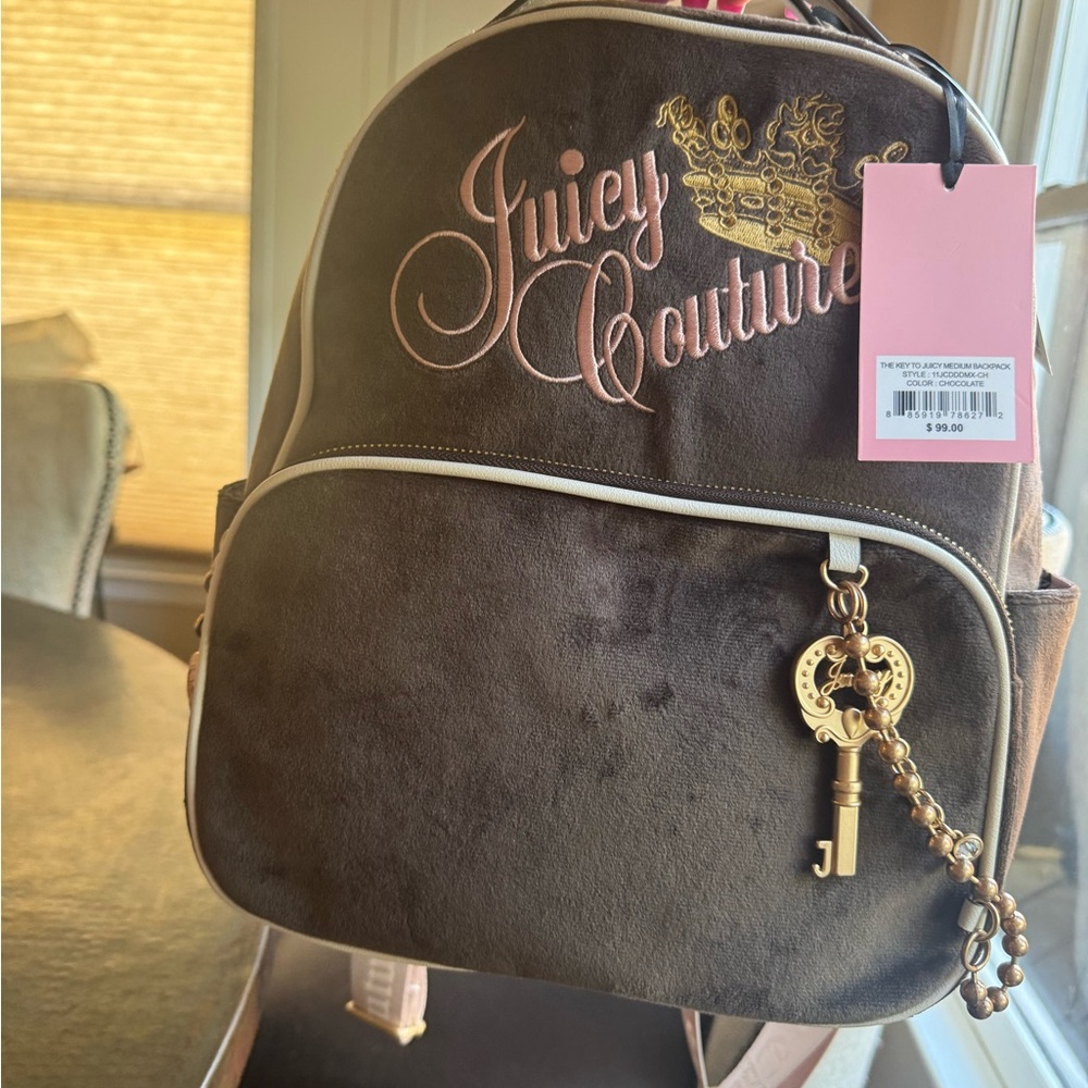 Juicy Couture Dark Brown Backpack with Gold Key Charm